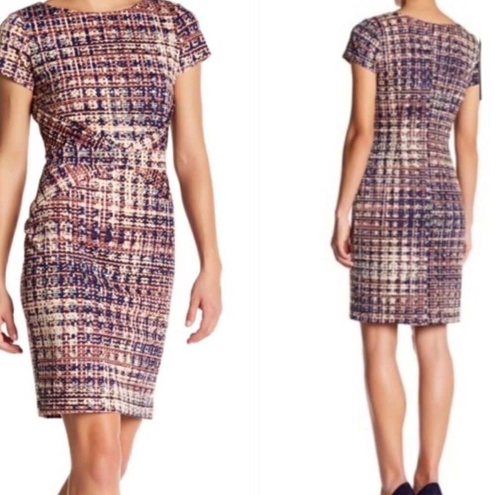 Ellen Tracy Dress Womens size 6 Sheath Geo prints bodycon pencil mini career